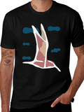 Abstract Bird Graphic Tee - Black Cotton Blend