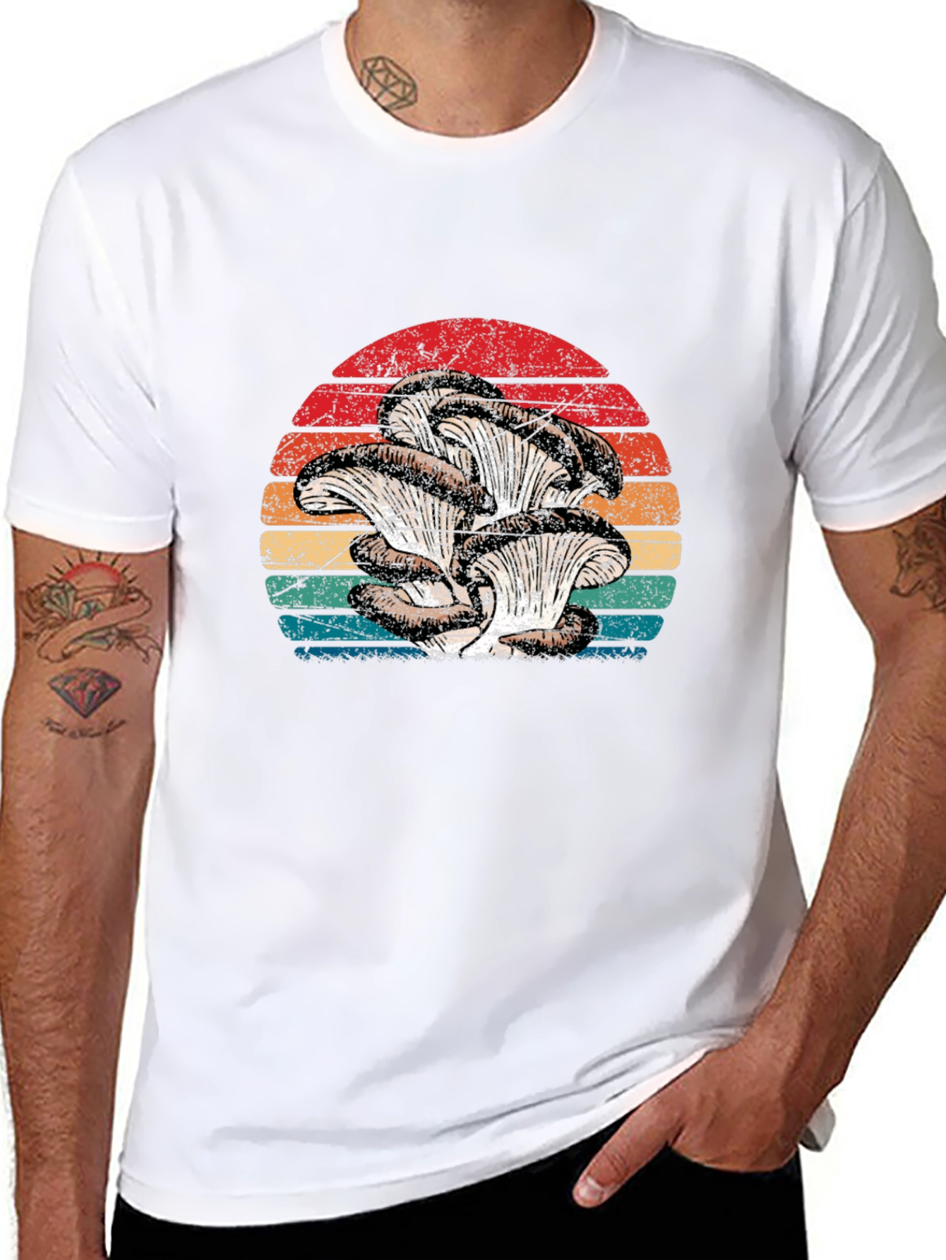 Retro Oyster Mushroom Sunset Graphic Tee - Black