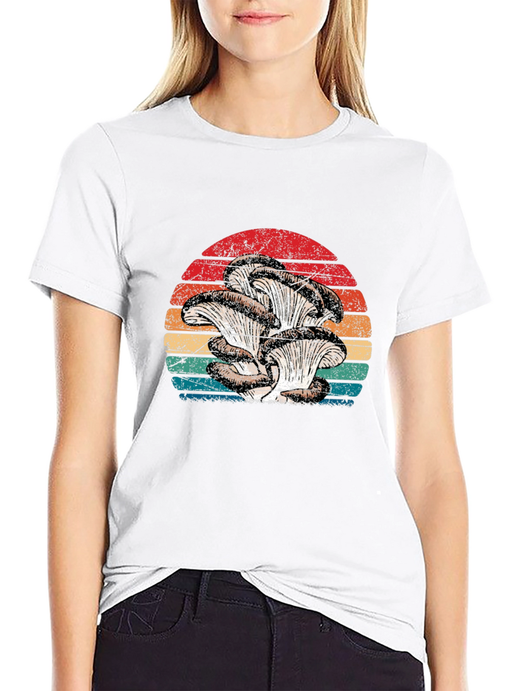 Retro Oyster Mushroom Sunset Graphic Tee - Black