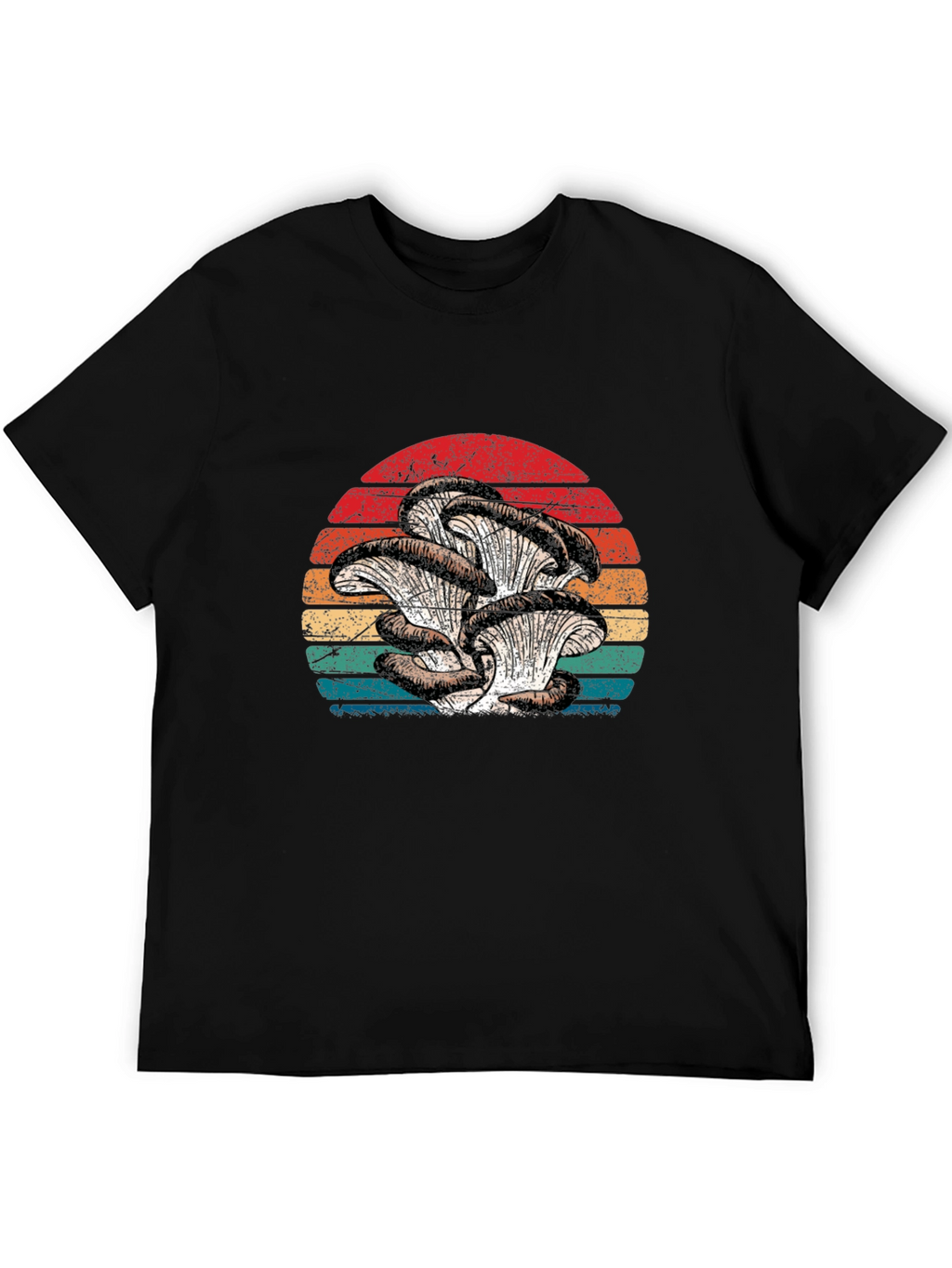 Retro Oyster Mushroom Sunset Graphic Tee - Black