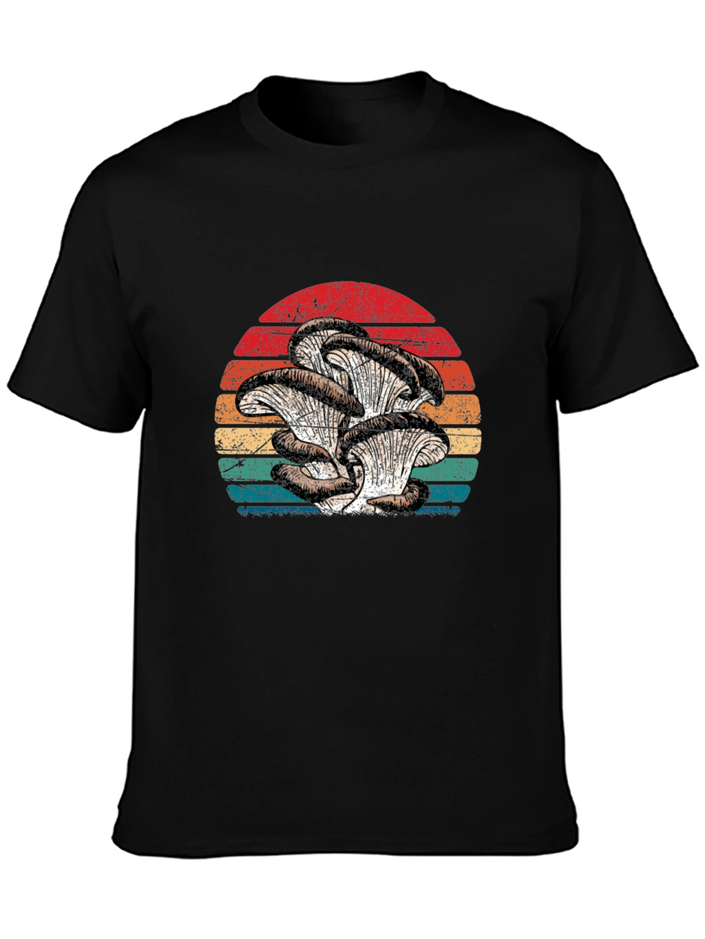 Retro Oyster Mushroom Sunset Graphic Tee - Black