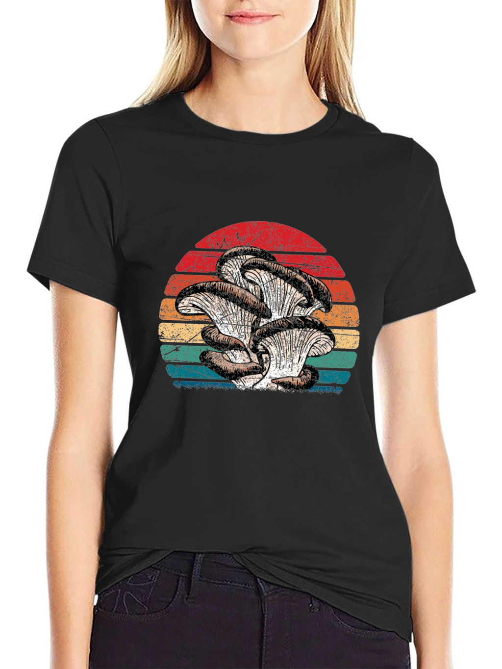 Retro Oyster Mushroom Sunset Graphic Tee - Black