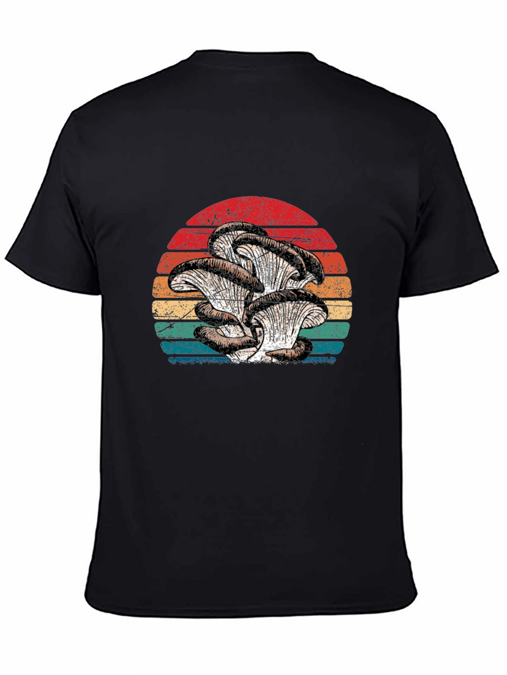 Retro Oyster Mushroom Sunset Graphic Tee - Black