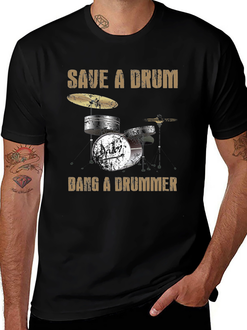 Save a Drum Bang a Drummer Graphic T-Shirt