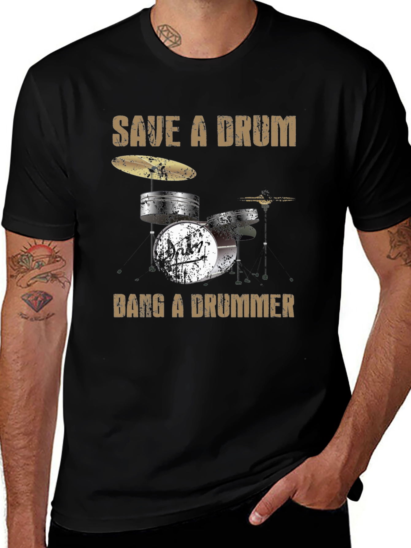 Save a Drum Bang a Drummer Graphic T-Shirt
