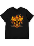 Flaming Skull Graphic Tee - Black T-Shirt