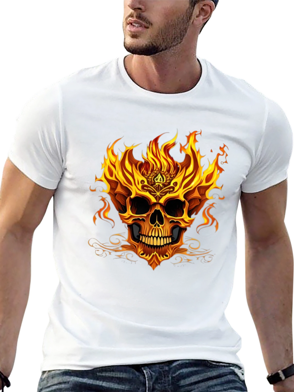 Flaming Skull Graphic Tee - Black T-Shirt