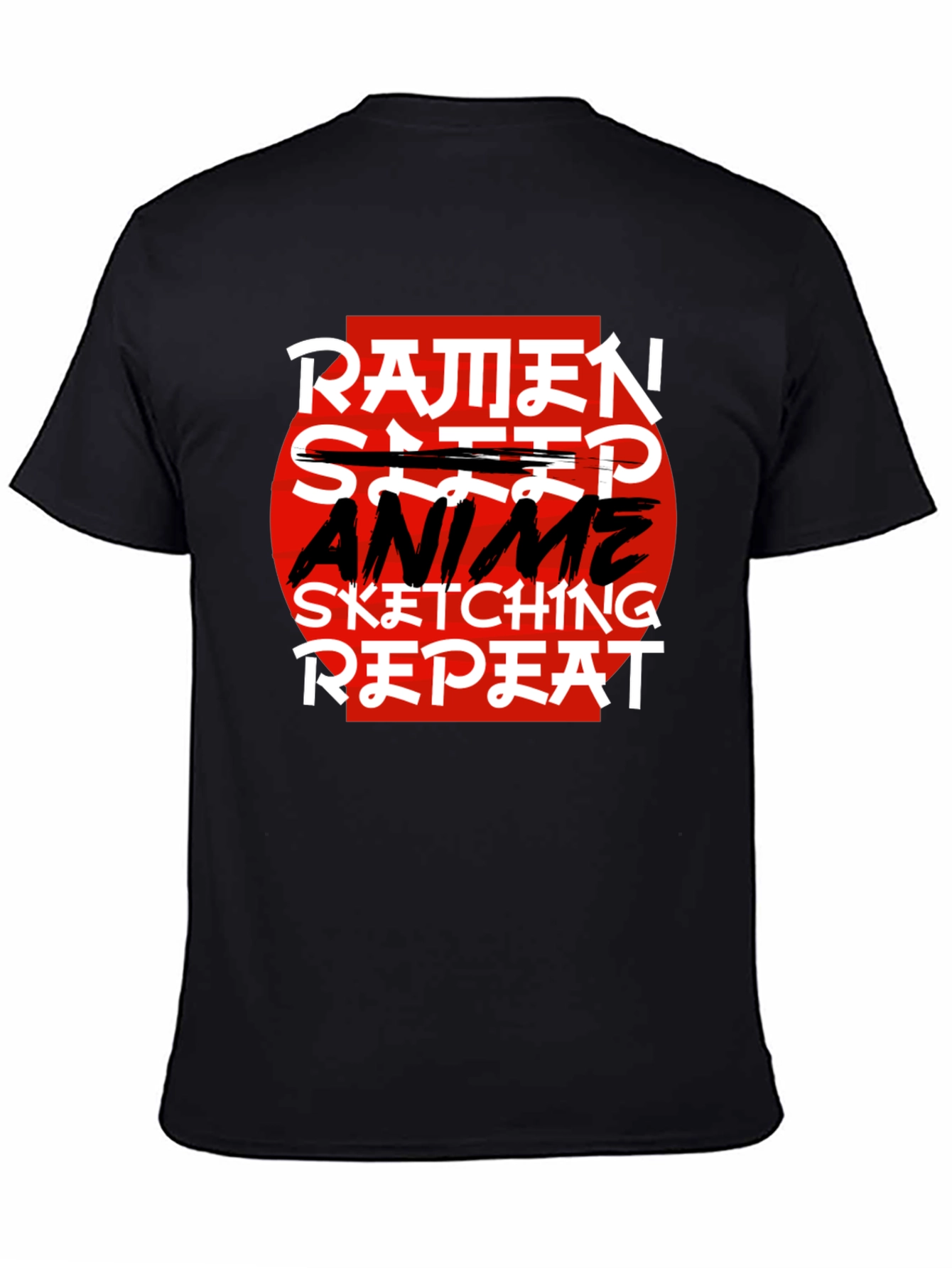 Ramen Anime Sketching Repeat Black T-Shirt