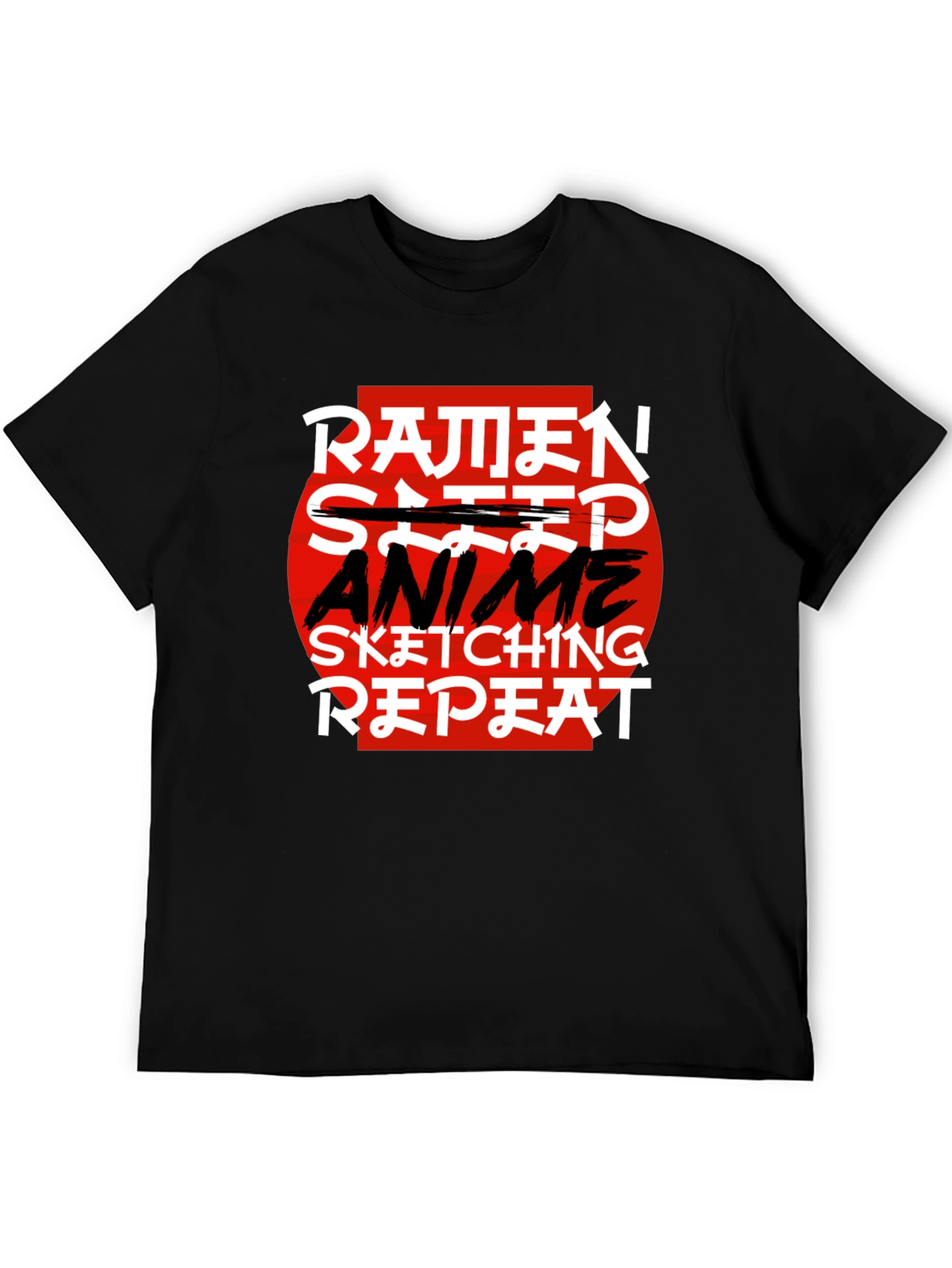 Ramen Anime Sketching Repeat Black T-Shirt