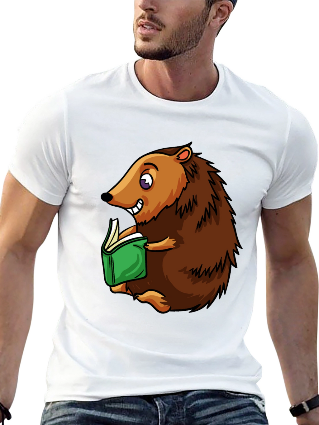 Hedgehog Reading T-Shirt - Cute Cartoon Animal Tee