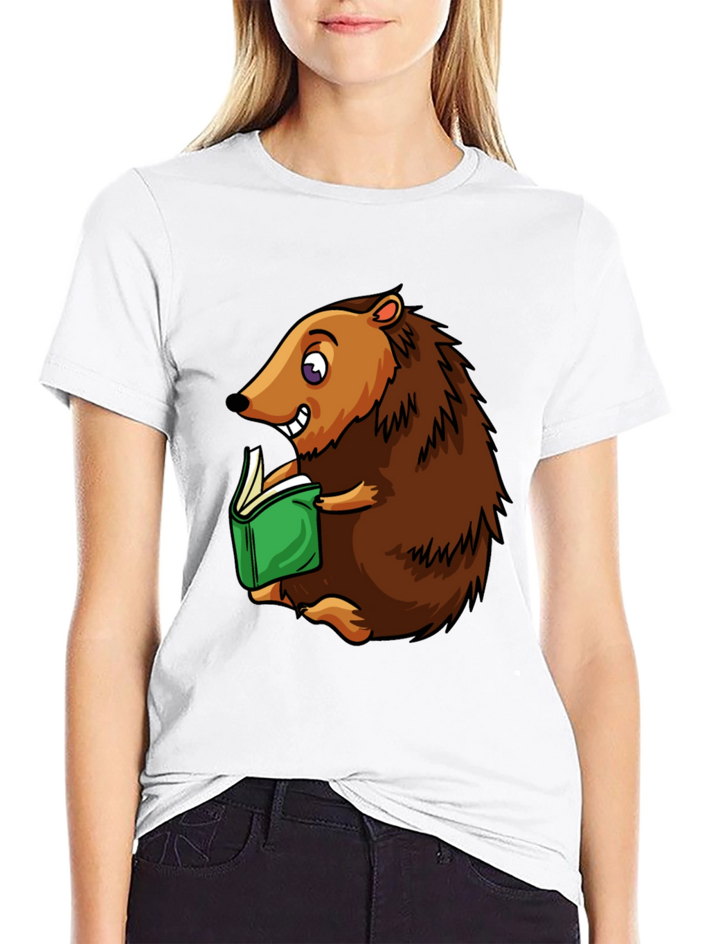 Hedgehog Reading T-Shirt - Cute Cartoon Animal Tee