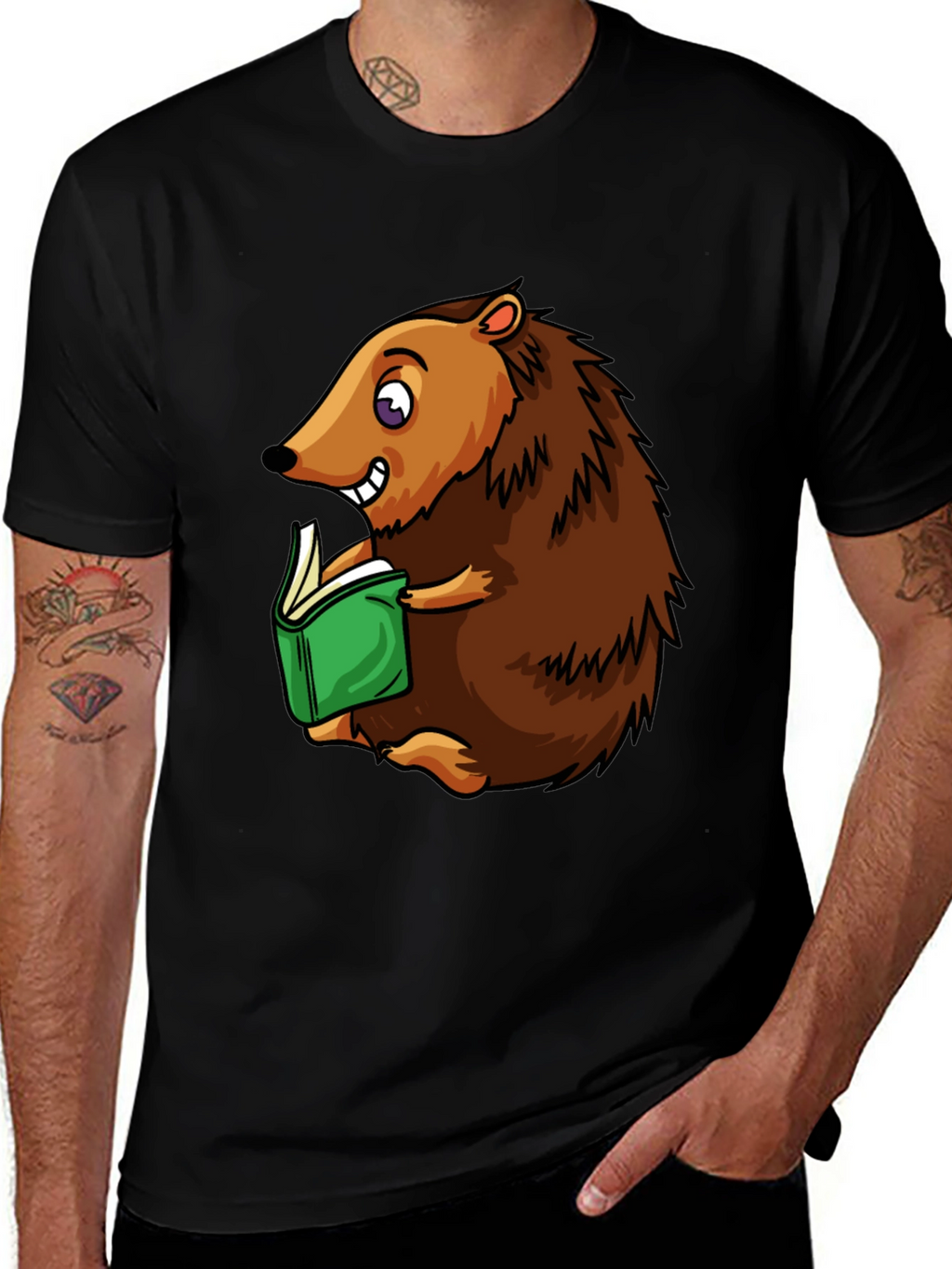 Hedgehog Reading T-Shirt - Cute Cartoon Animal Tee