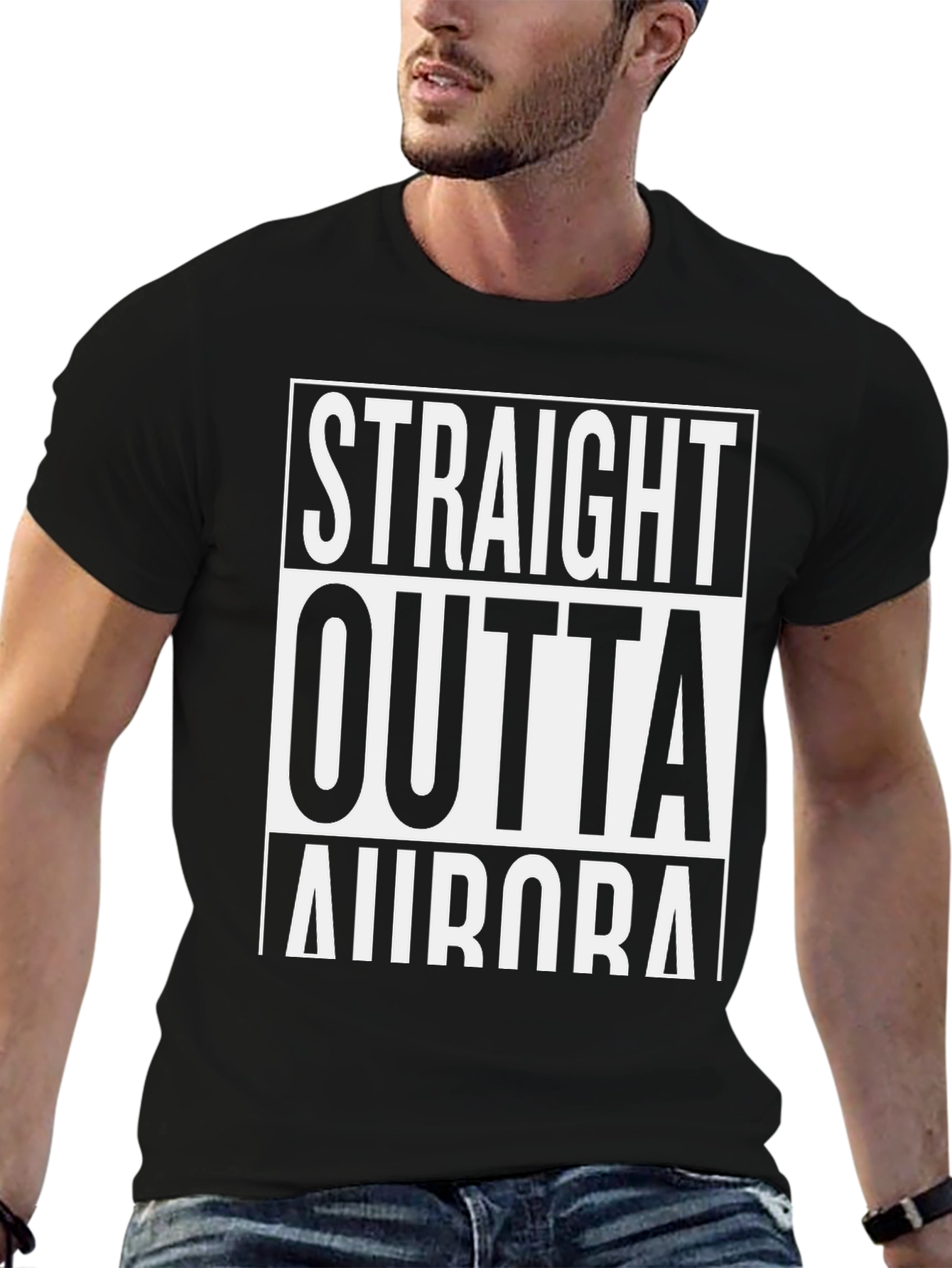 Straight Outta Aurora Graphic Tee - Black Cotton