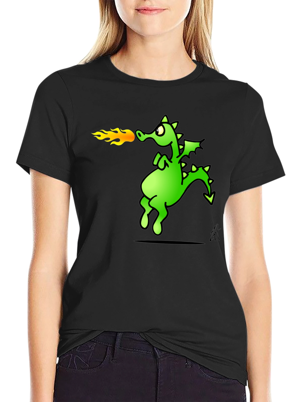 Dragon Fire Breath Graphic Tee - Black Cotton T-Shirt