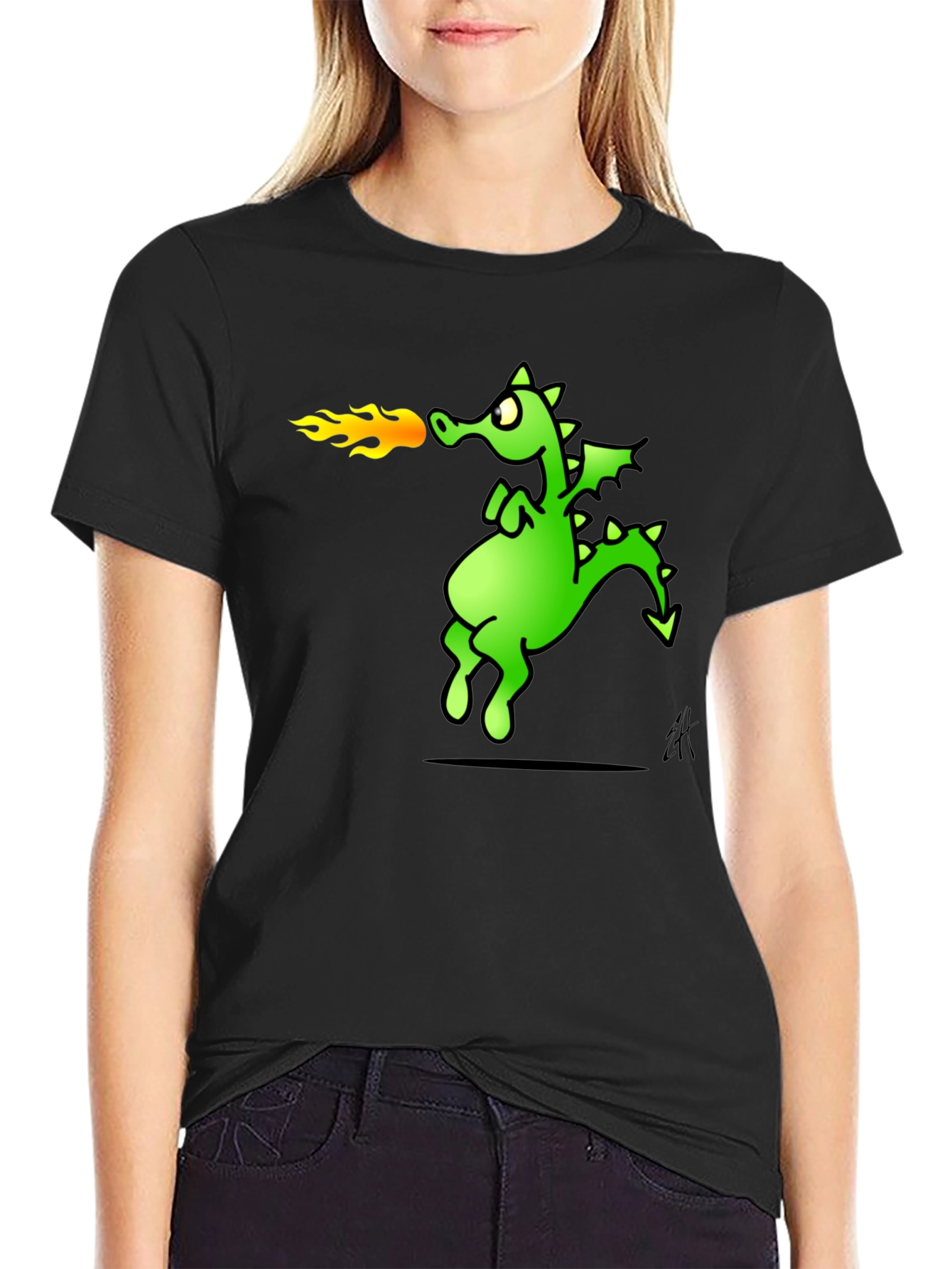 Dragon Fire Breath Graphic Tee - Black Cotton T-Shirt