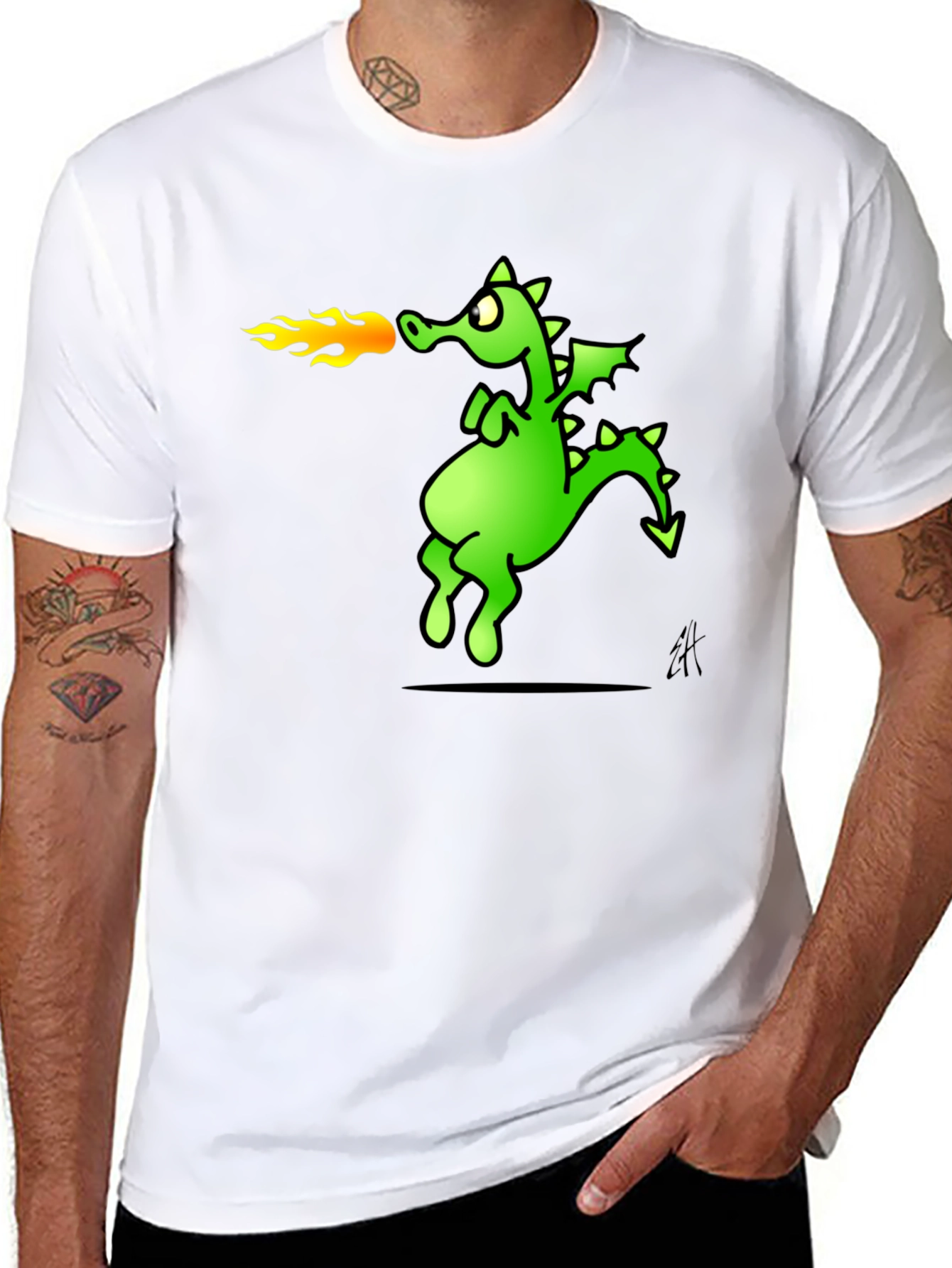 Dragon Fire Breath Graphic Tee - Black Cotton T-Shirt