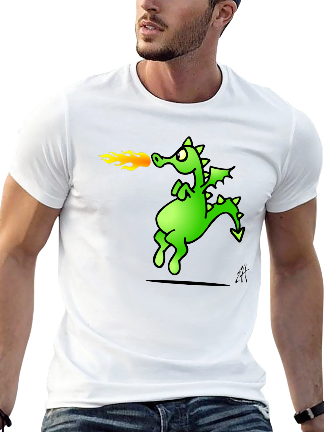 Dragon Fire Breath Graphic Tee - Black Cotton T-Shirt