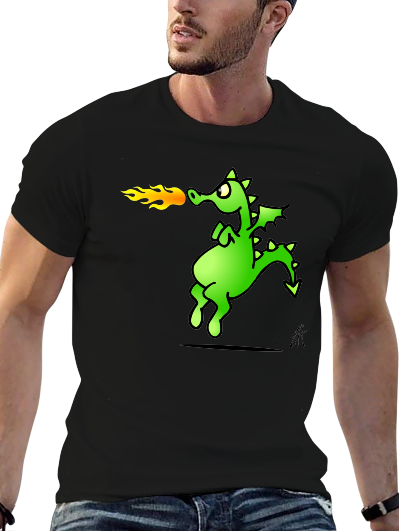 Dragon Fire Breath Graphic Tee - Black Cotton T-Shirt