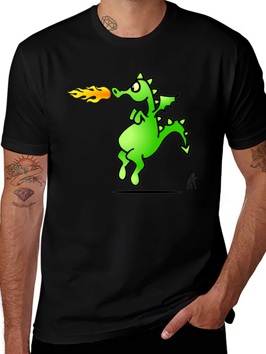 Dragon Fire Breath Graphic Tee - Black Cotton T-Shirt