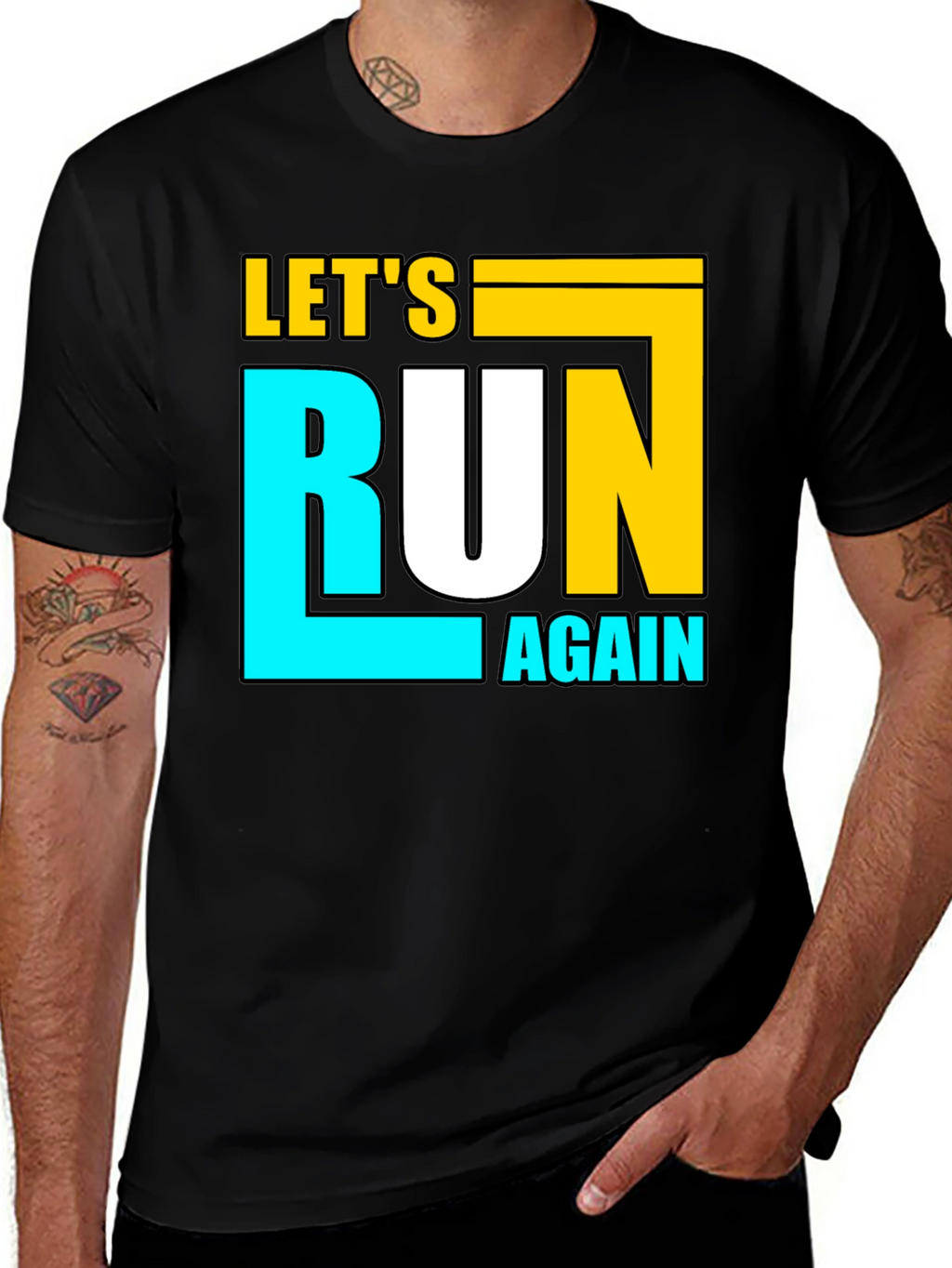 Lets Run Again Black Graphic T-Shirt