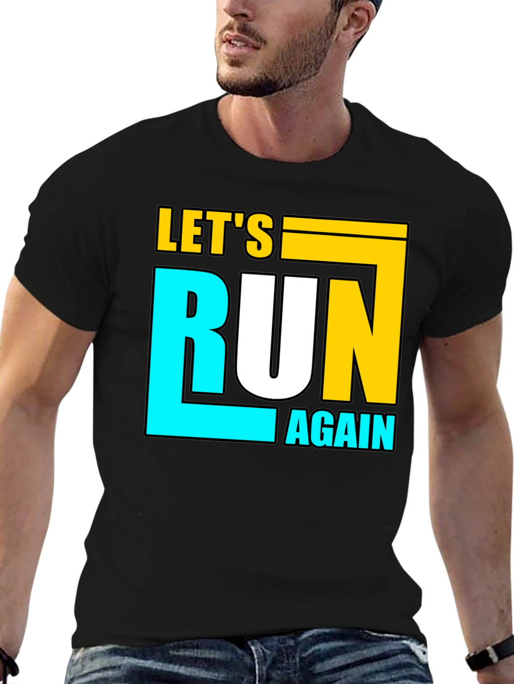 Lets Run Again Black Graphic T-Shirt