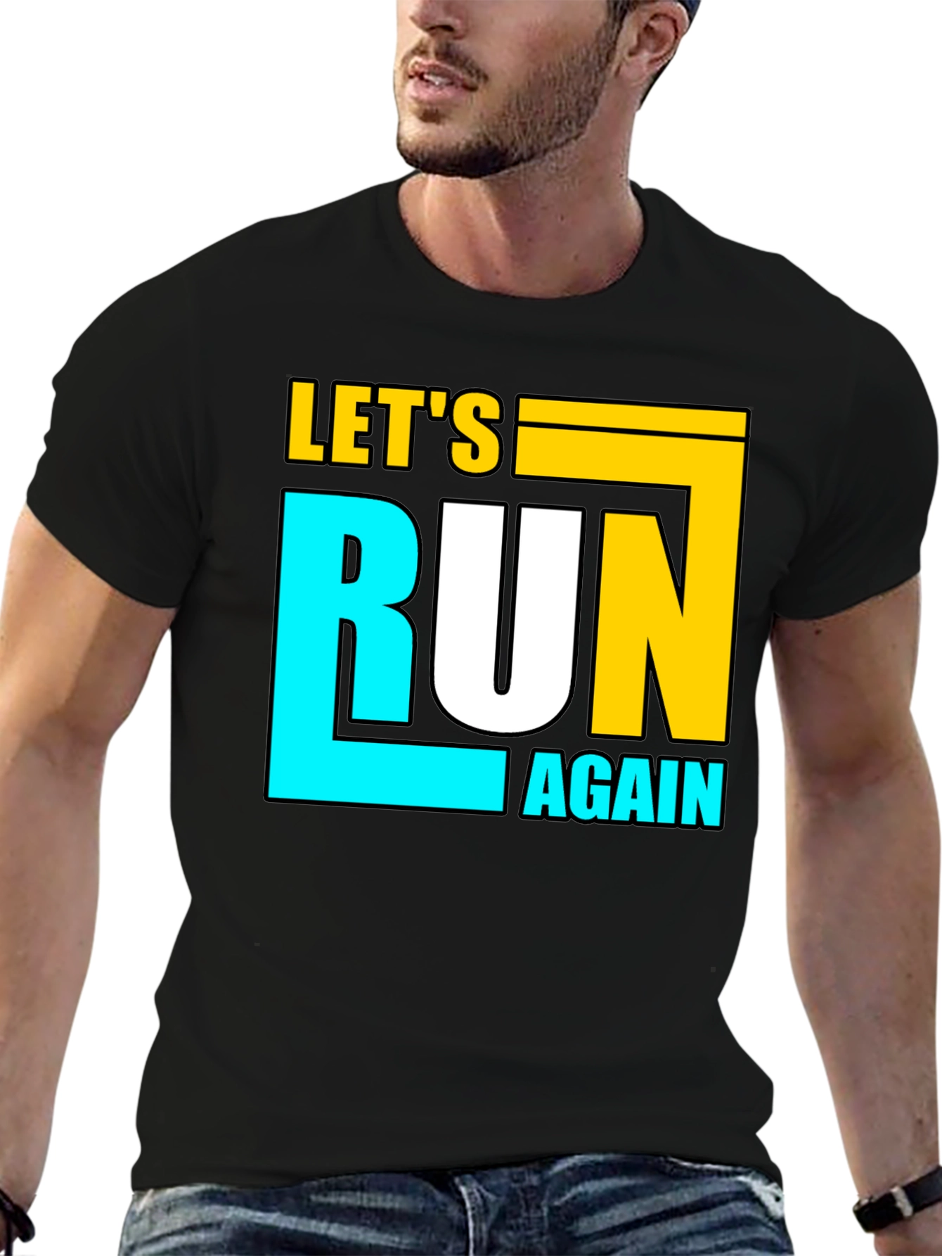 Lets Run Again Black Graphic T-Shirt