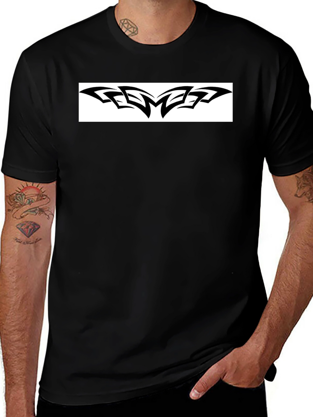 Black Graphic Tee - Bold Tribal Design