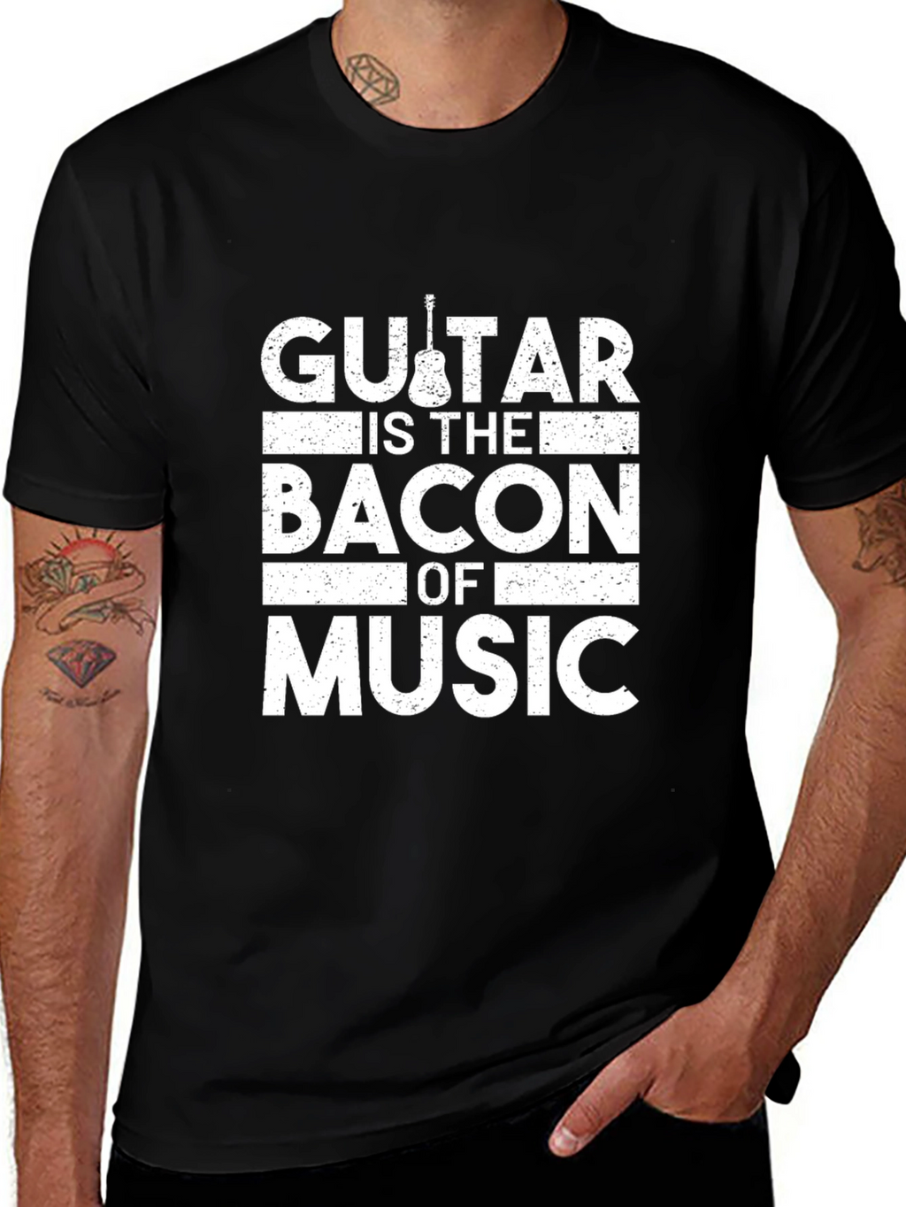 Guitar is The Bacon of Music Black T-Shirt