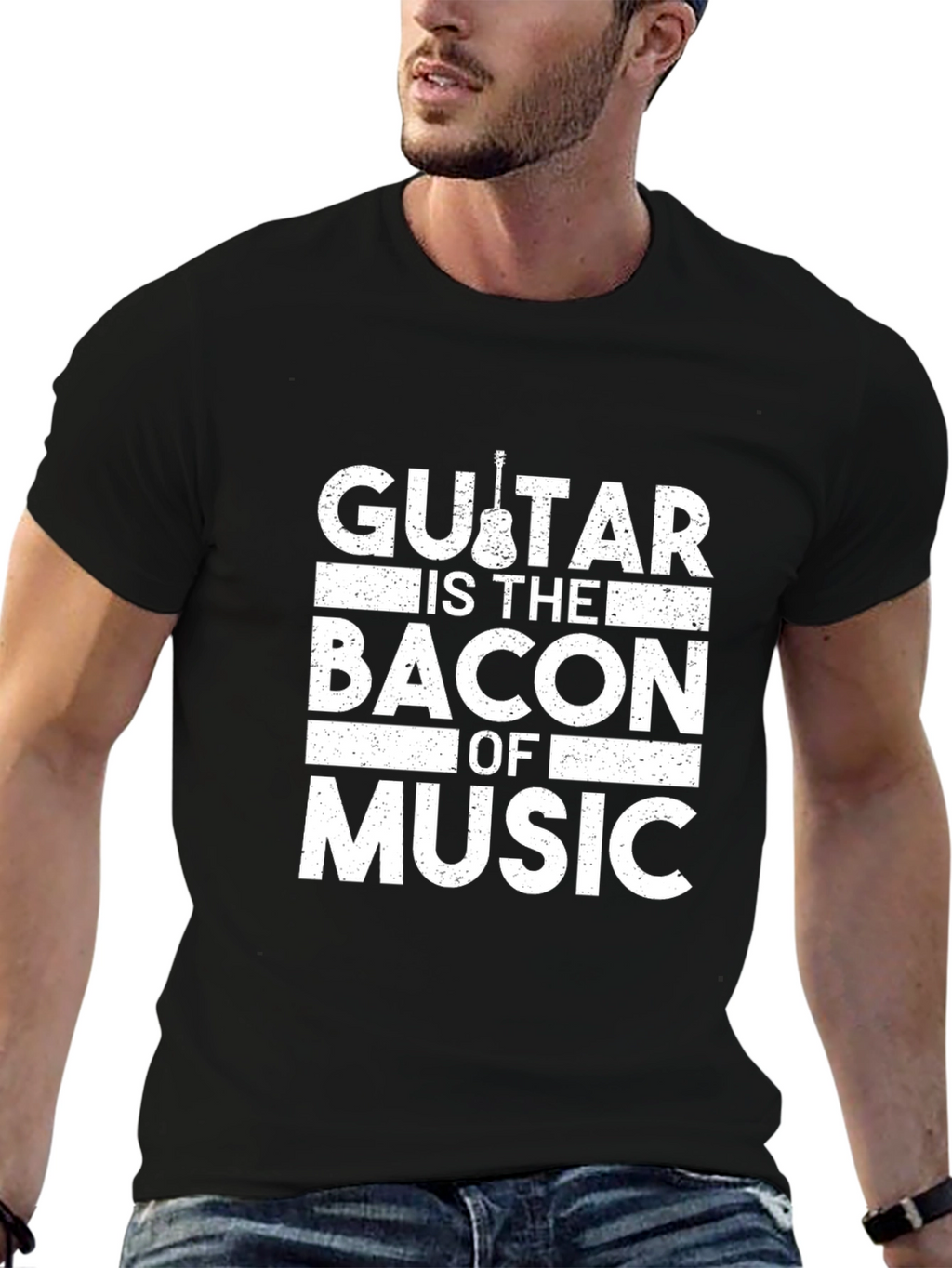 Guitar is The Bacon of Music Black T-Shirt
