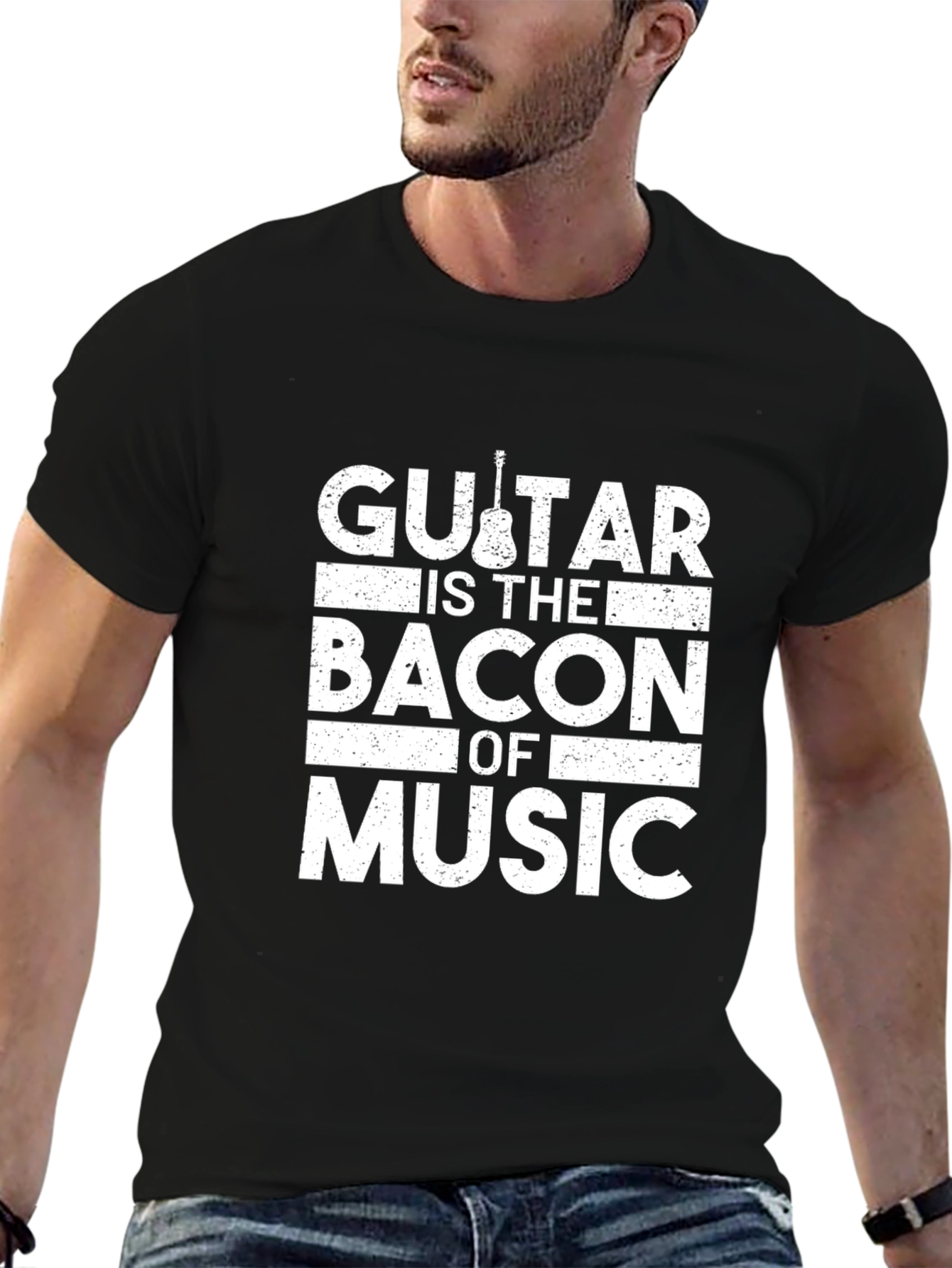 Guitar is The Bacon of Music Black T-Shirt