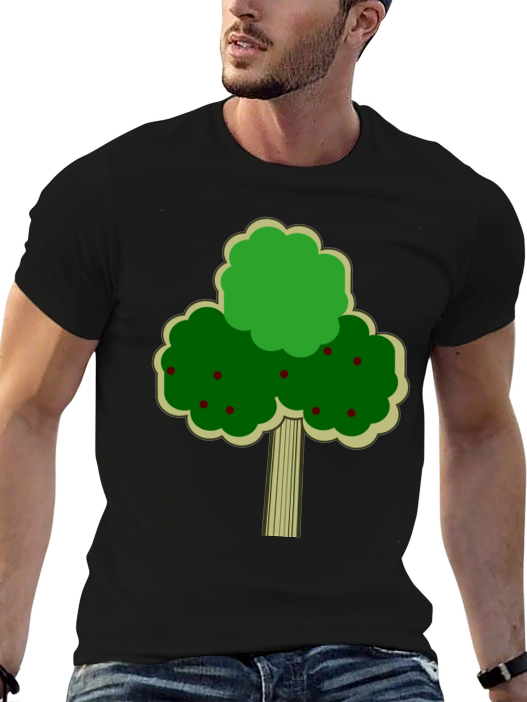 Fruit Tree Graphic Tee - Black Cotton T-Shirt