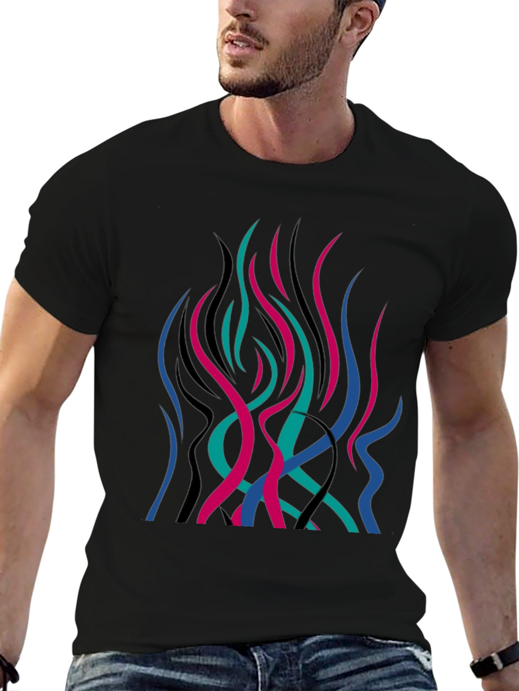 Abstract Flame Graphic Black T-Shirt