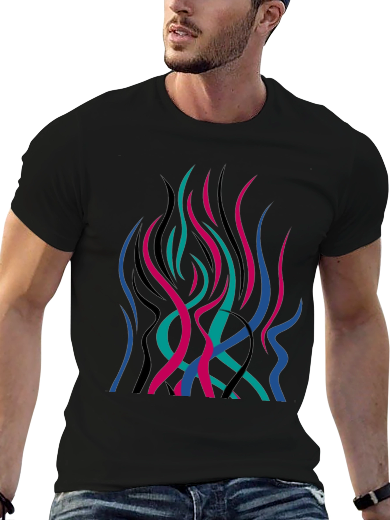 Abstract Flame Graphic Black T-Shirt