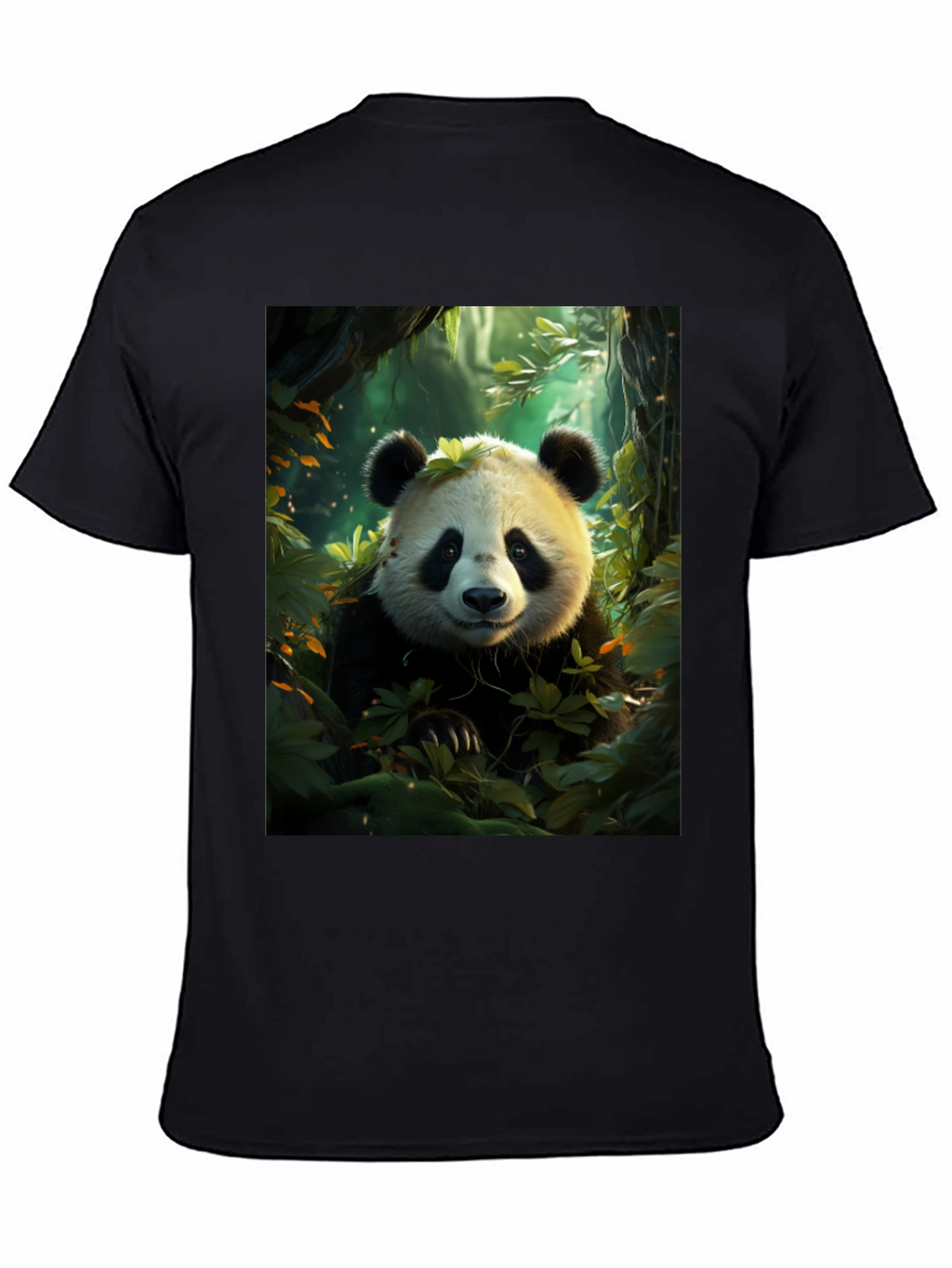 Panda in Forest Black T-Shirt