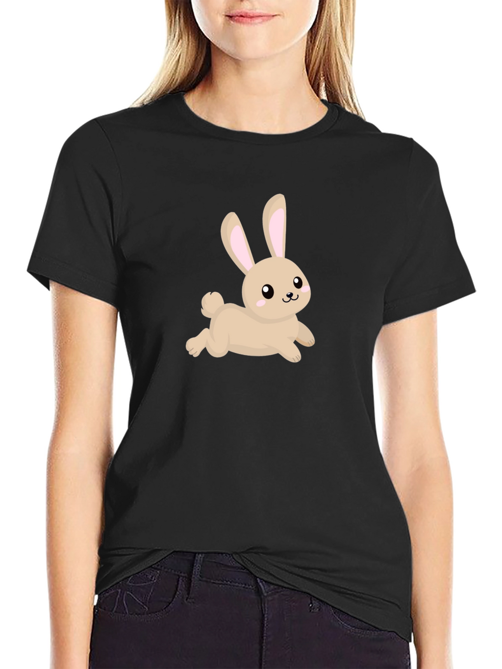 Cute Bunny Graphic Black T-Shirt