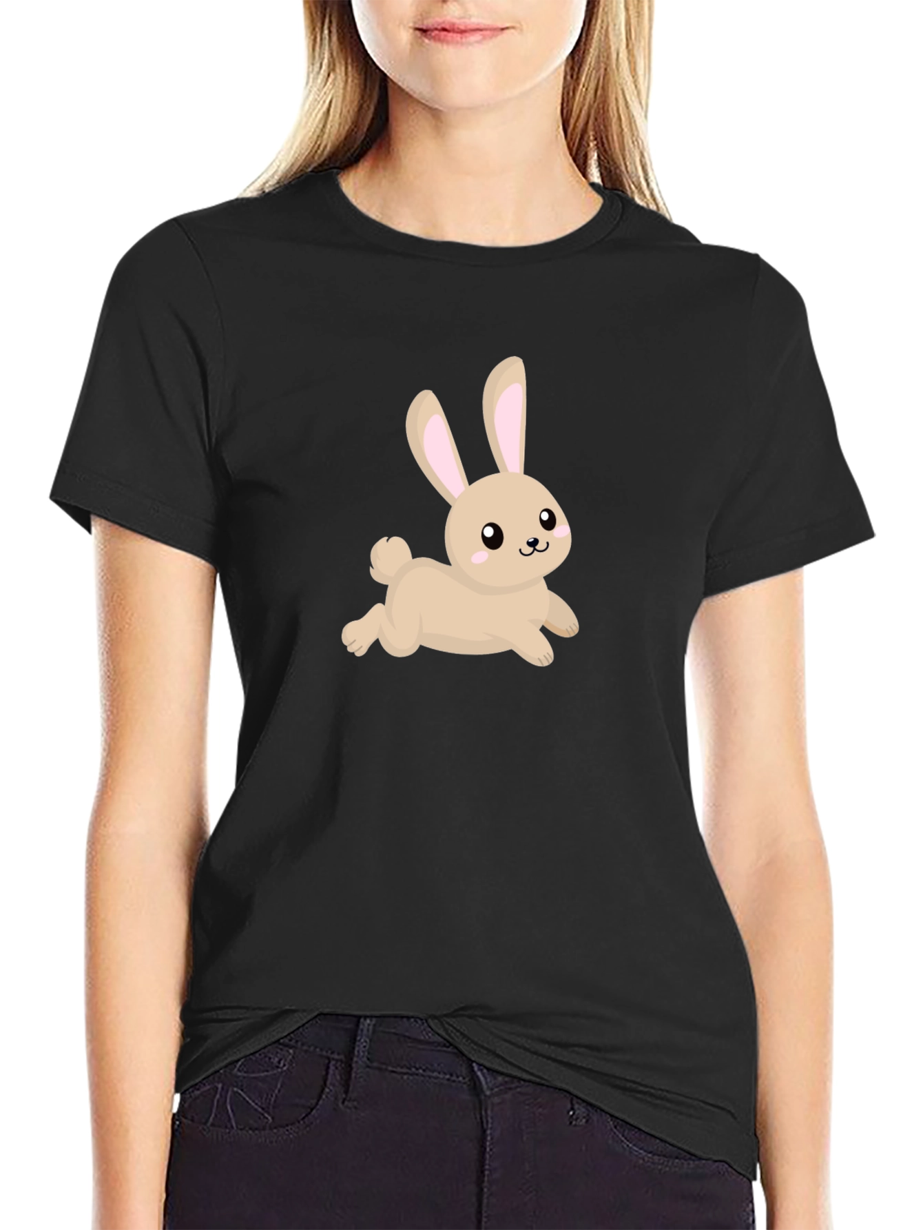Cute Bunny Graphic Black T-Shirt