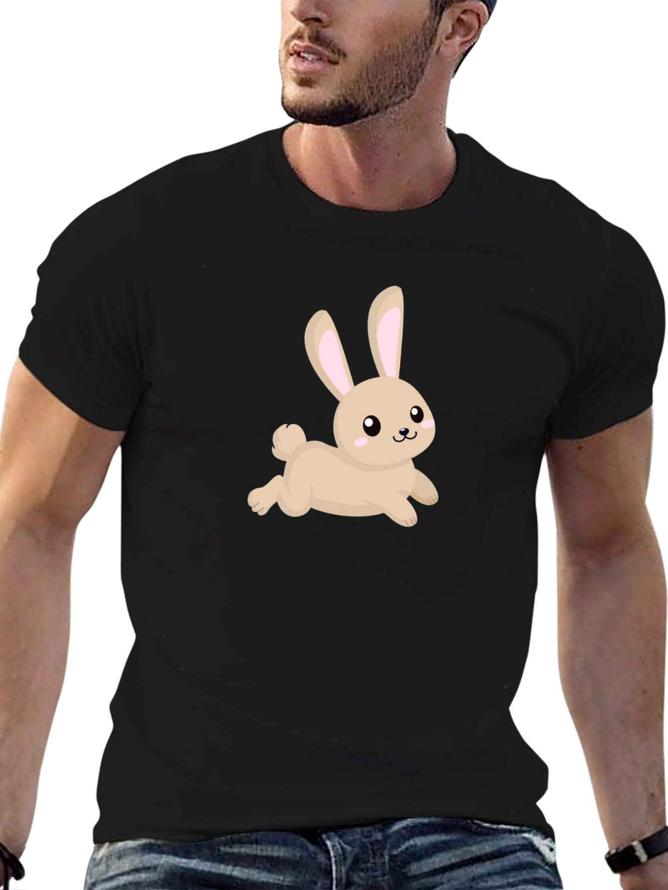 Cute Bunny Graphic Black T-Shirt
