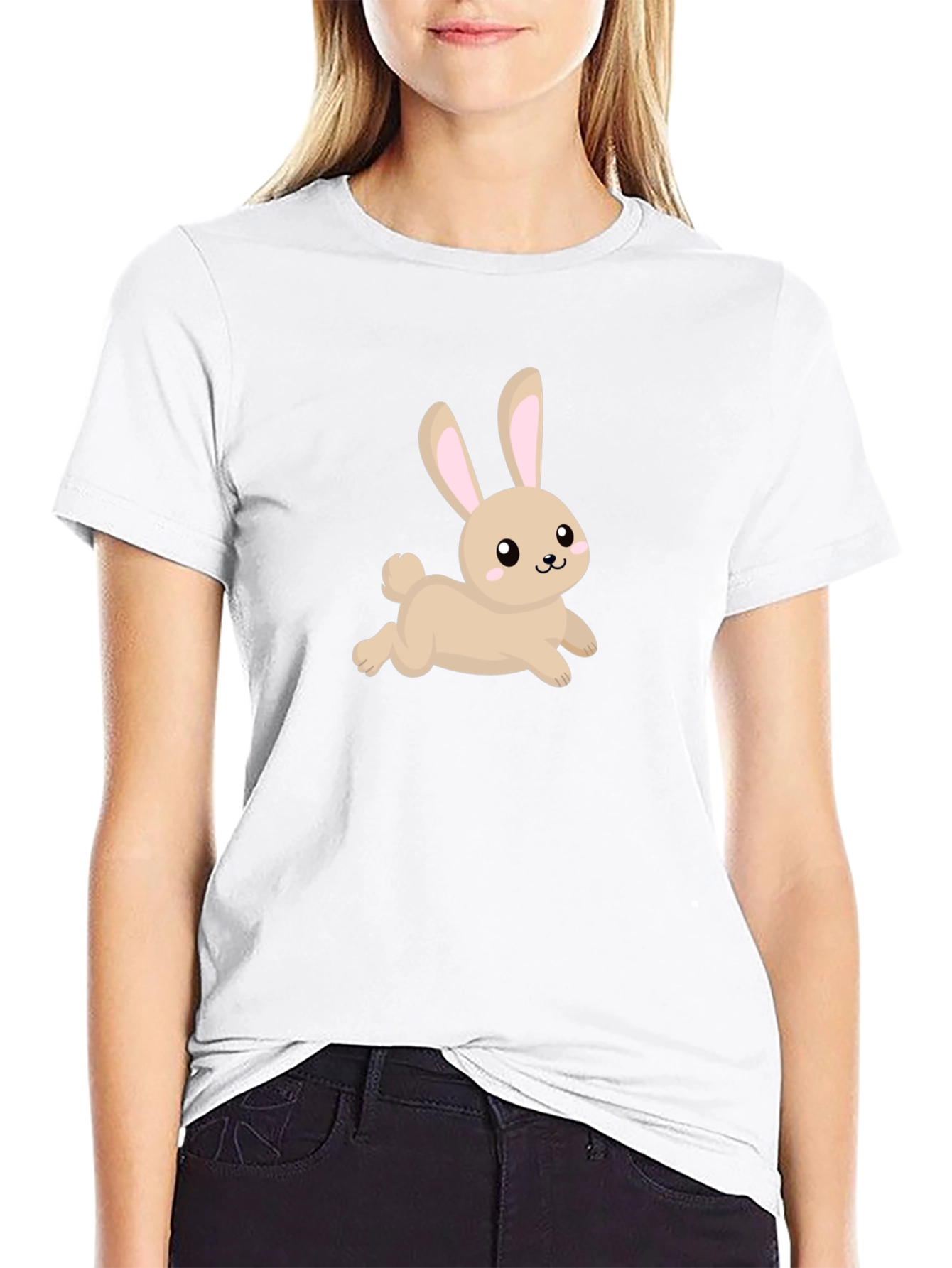 Cute Bunny Graphic Black T-Shirt