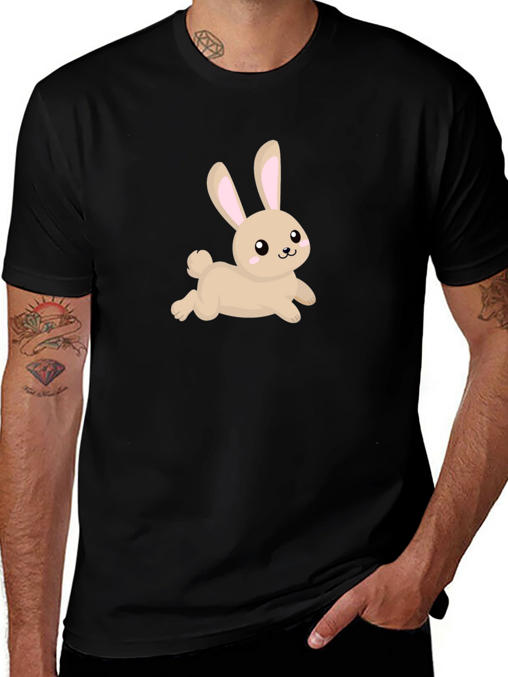 Cute Bunny Graphic Black T-Shirt