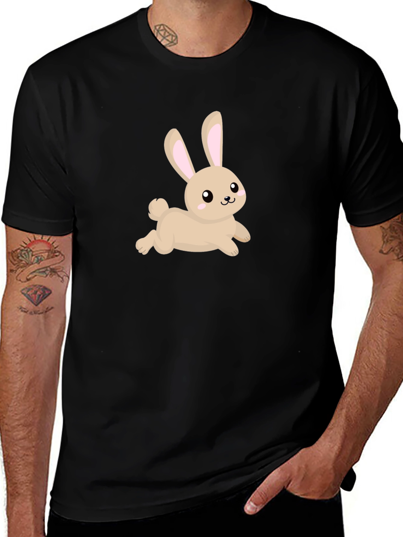 Cute Bunny Graphic Black T-Shirt