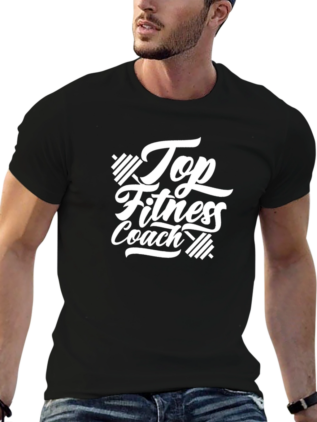 Top Fitness Coach Black Graphic T-Shirt
