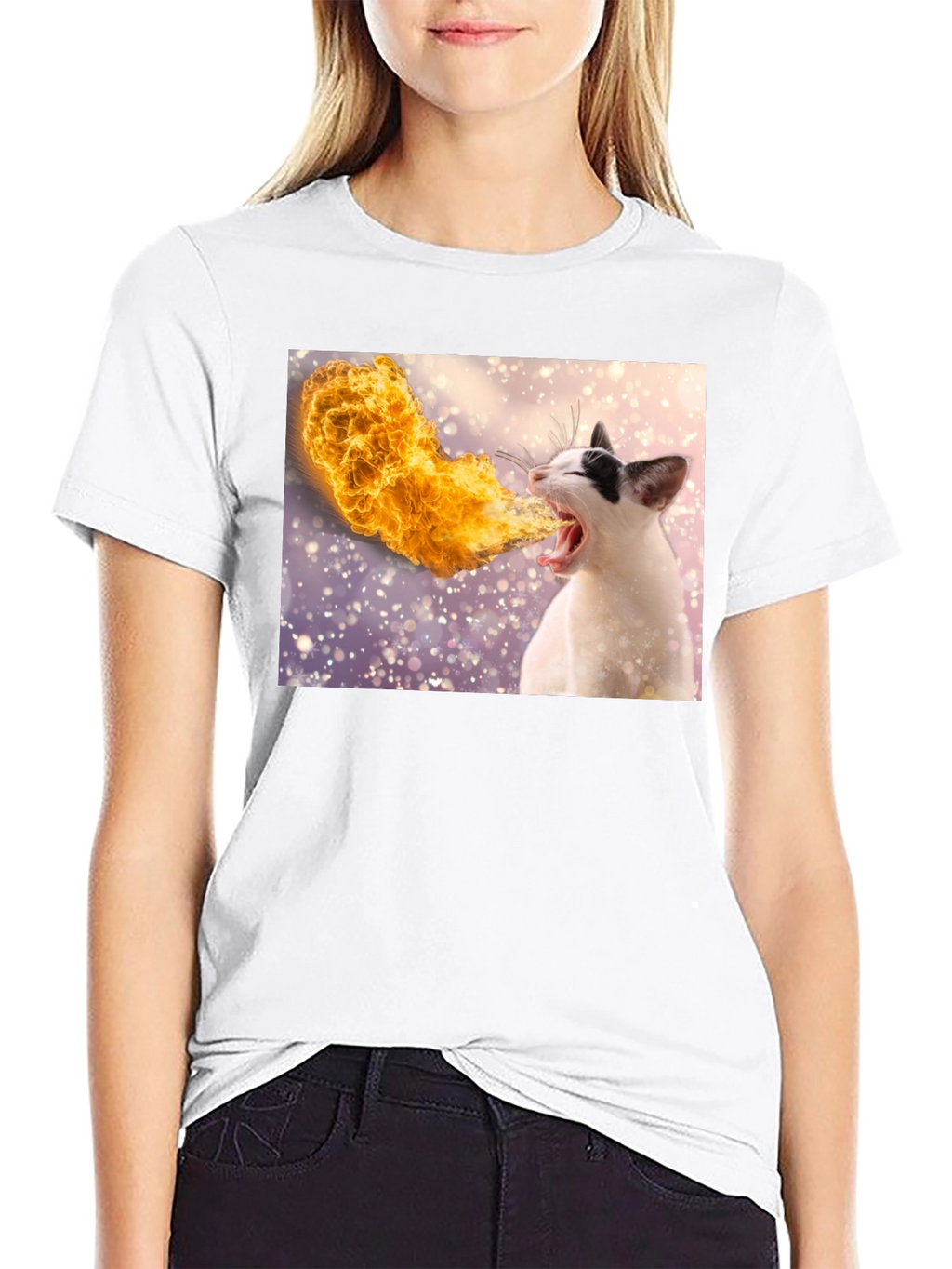 Fire Breathing Cat T-Shirt - Black Cotton Tee