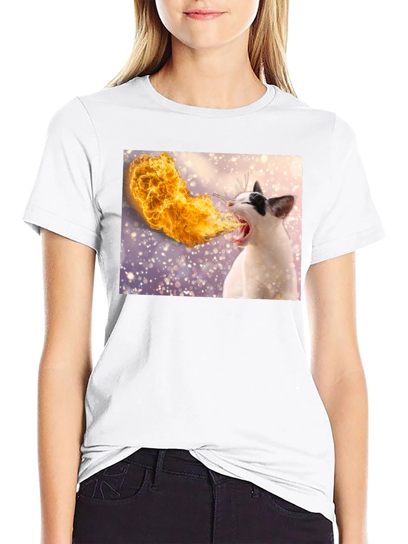 Fire Breathing Cat T-Shirt - Black Cotton Tee