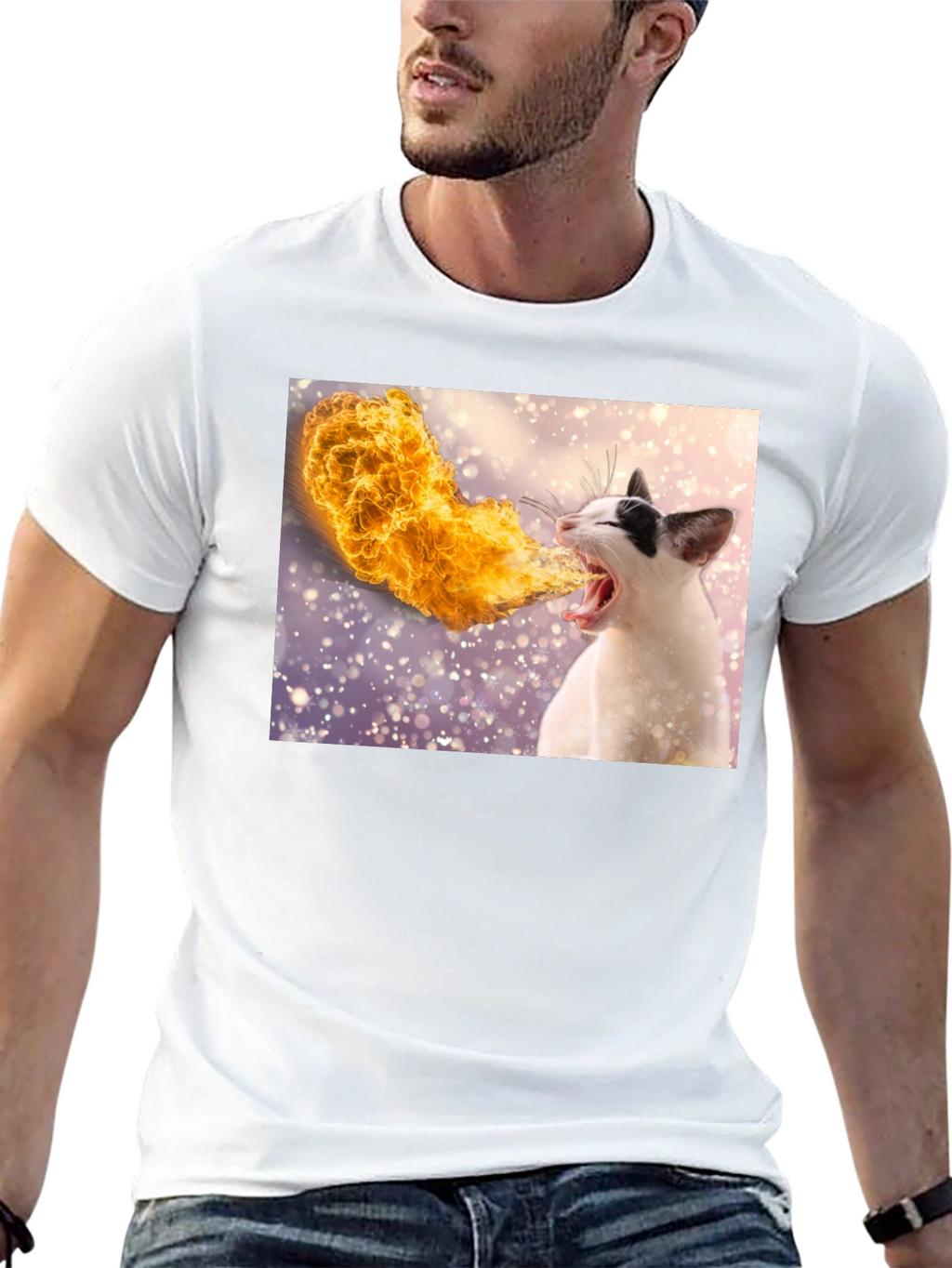 Fire Breathing Cat T-Shirt - Black Cotton Tee