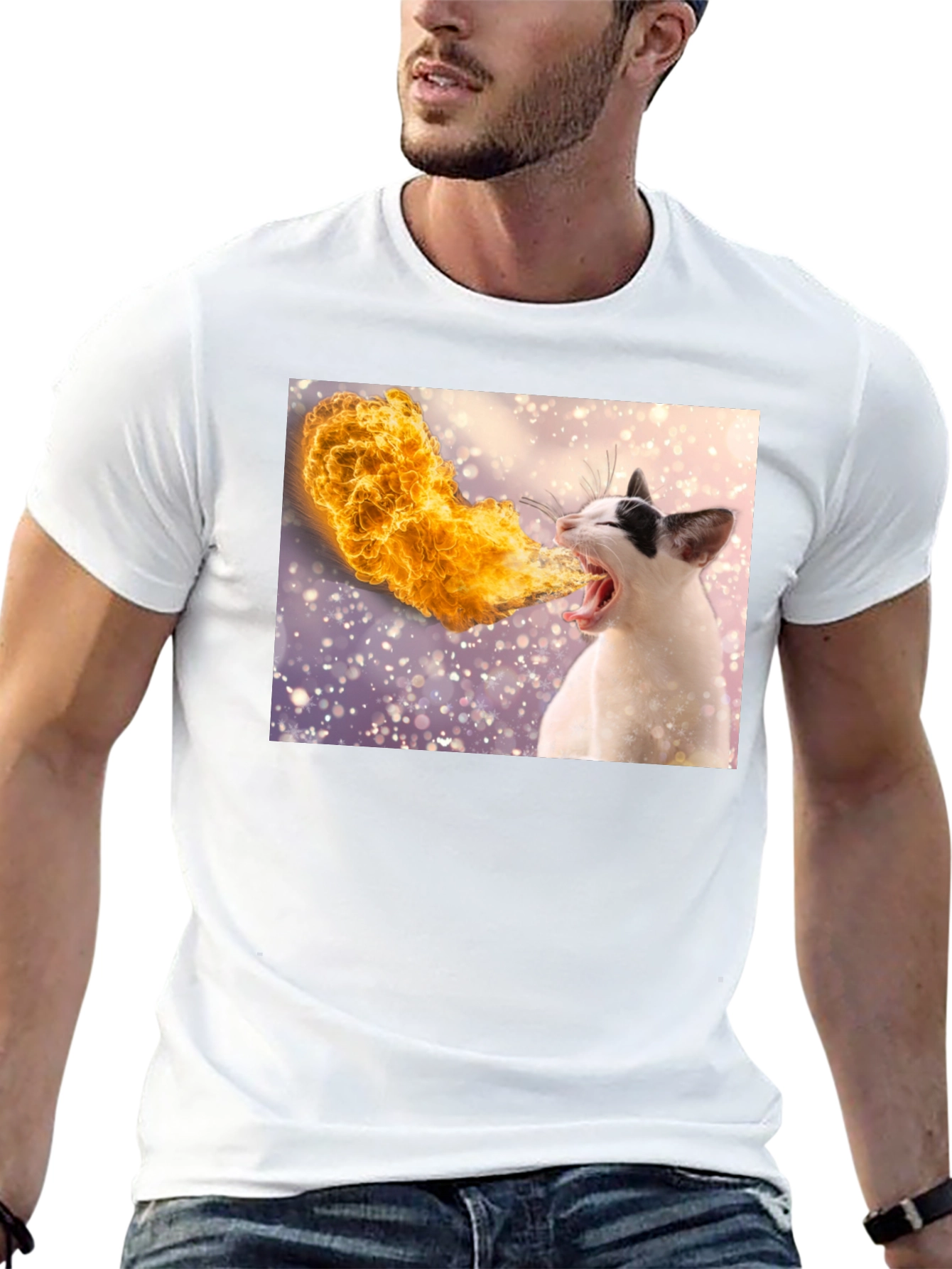Fire Breathing Cat T-Shirt - Black Cotton Tee