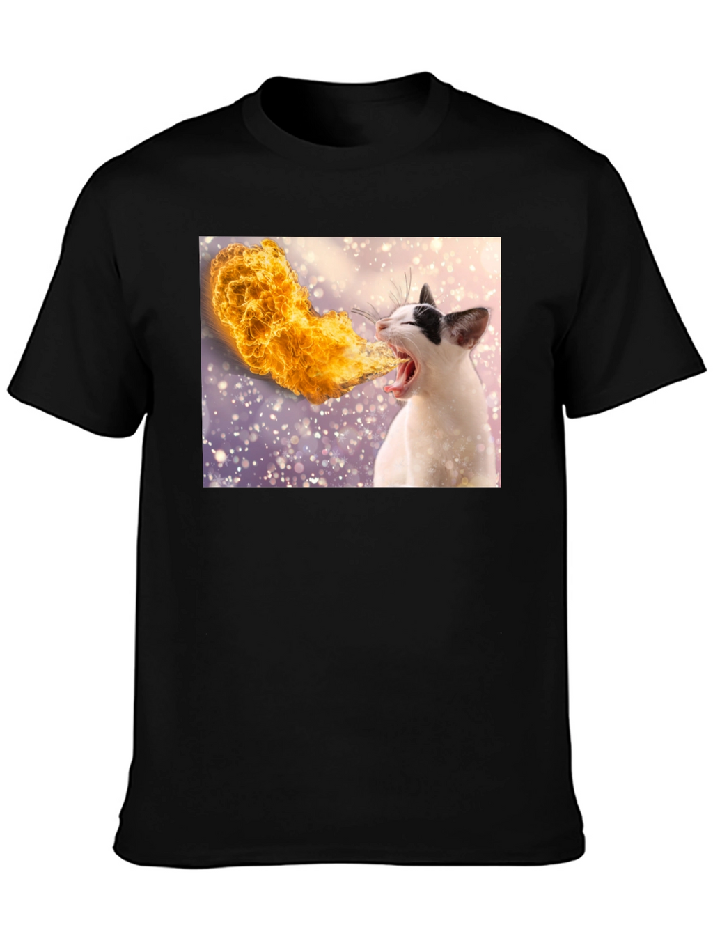 Fire Breathing Cat T-Shirt - Black Cotton Tee