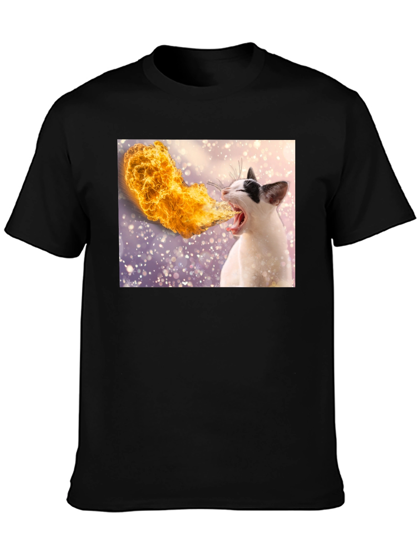 Fire Breathing Cat T-Shirt - Black Cotton Tee