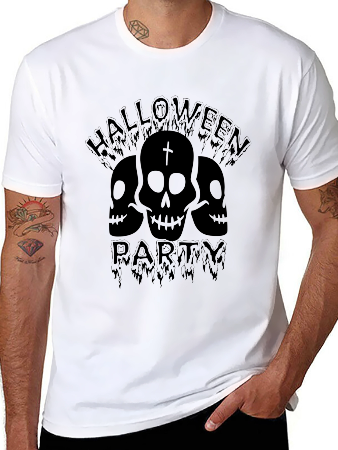 Halloween Party Skull Graphic Tee - Black