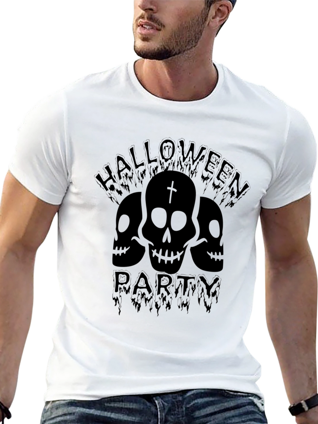Halloween Party Skull Graphic Tee - Black