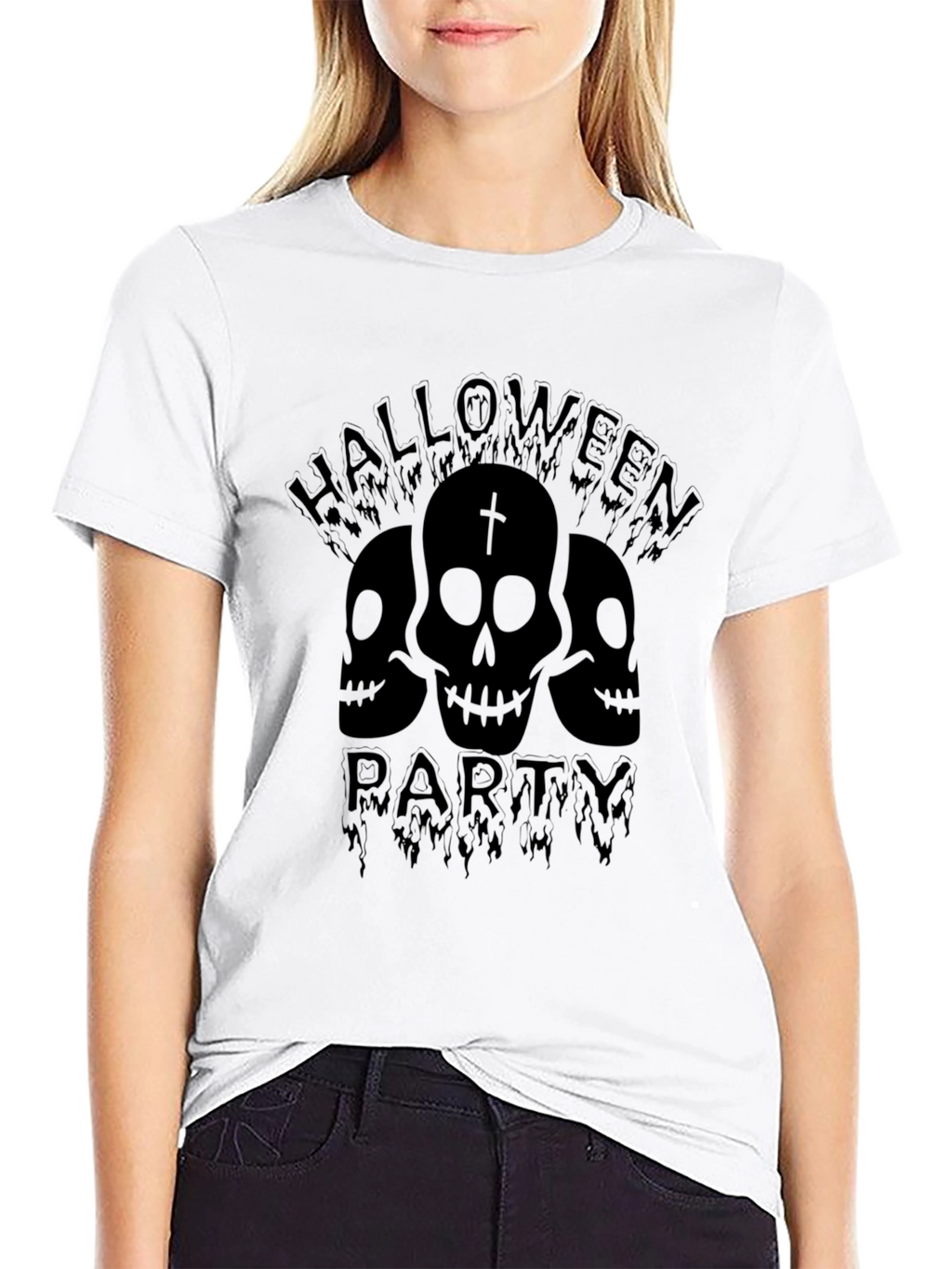 Halloween Party Skull Graphic Tee - Black